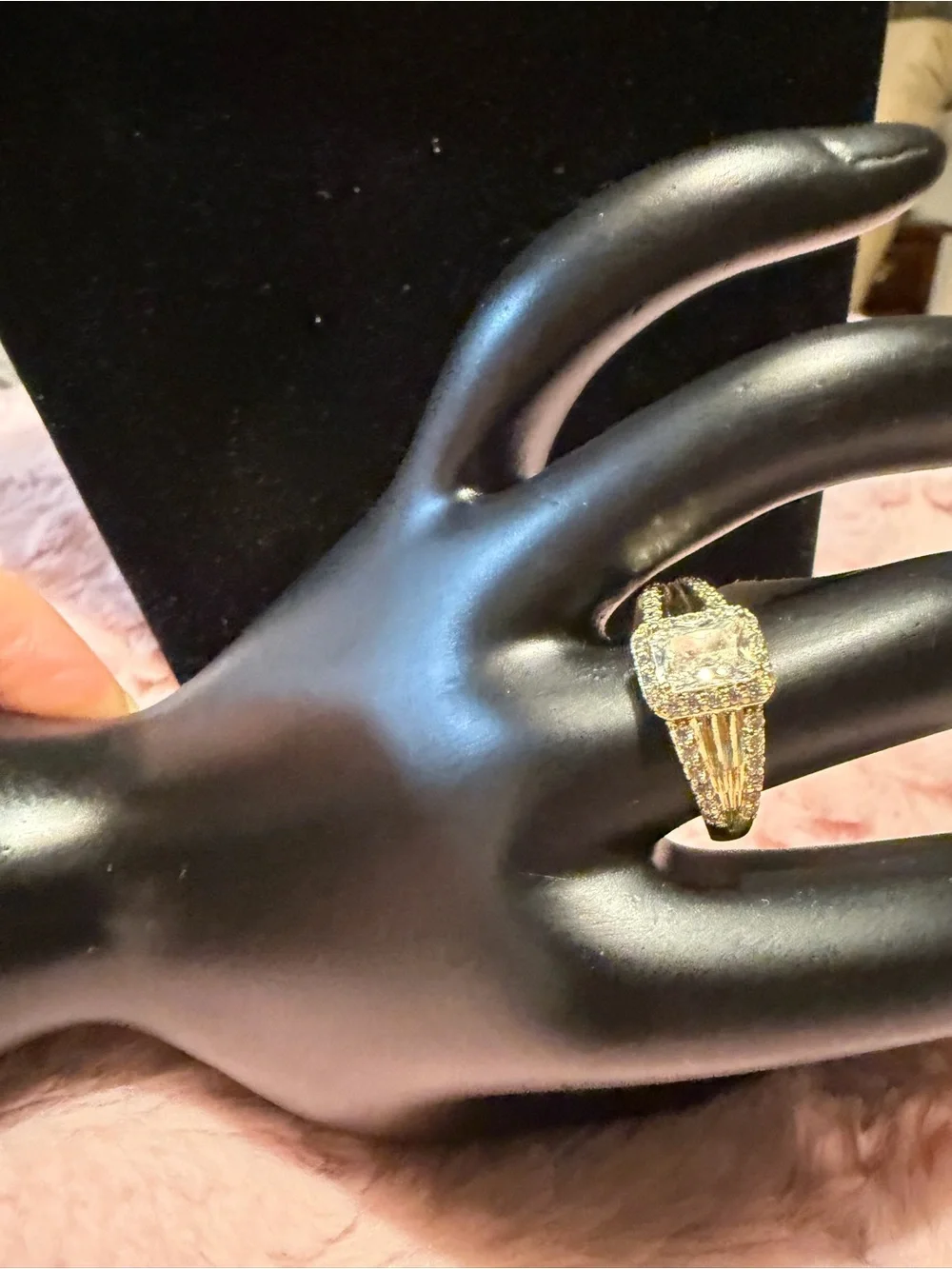 Gold-Tone Pave Square Cluster Ring with Clear Stones